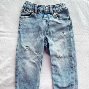 Zara Blue Denim Jeans with Elastic Waistband and Distressed Look 12-18 months